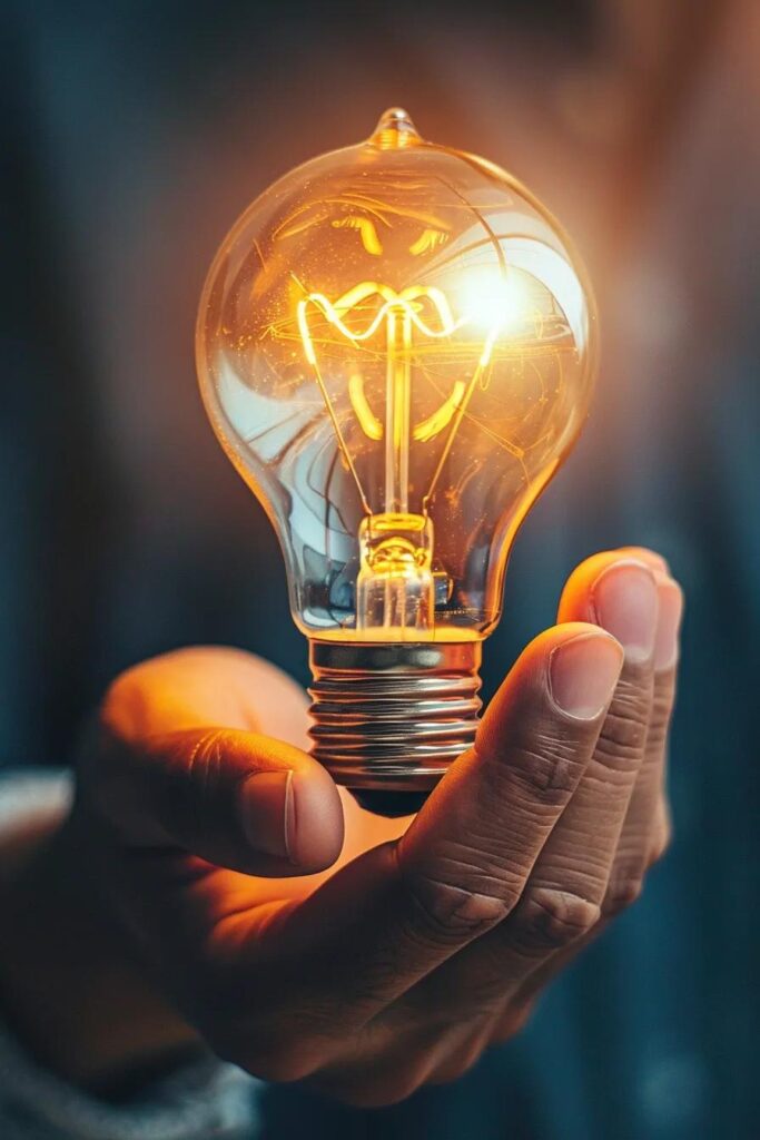 Hand holding a glowing light bulb symbolizing innovative ideas and marketing automation solutions for businesses.