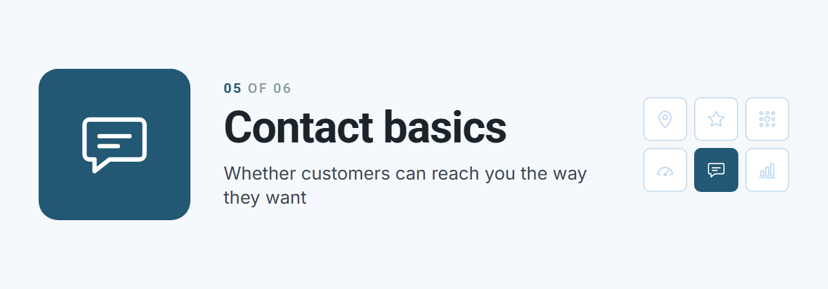 Contact basics, area five of six: whether customers can reach you the way they want